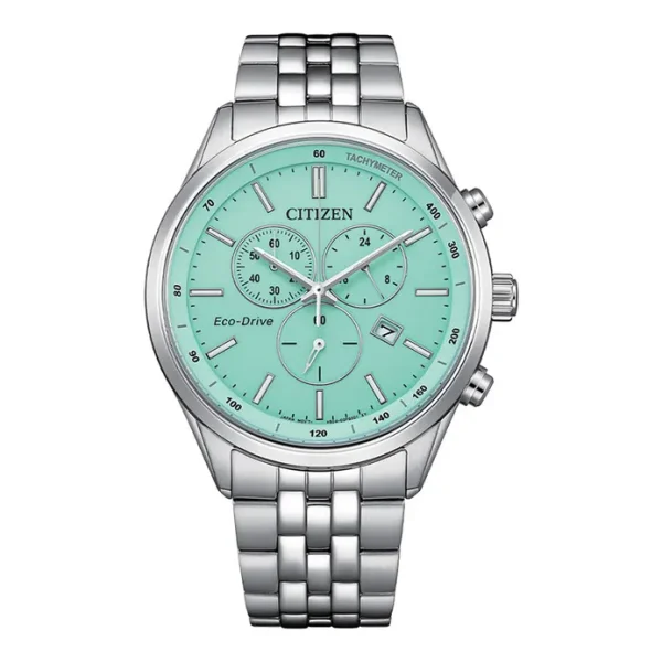 Citizen Eco Drive AT2570-56M Men Chronograph Blue Glow Night Dial Stainless Steel Strap