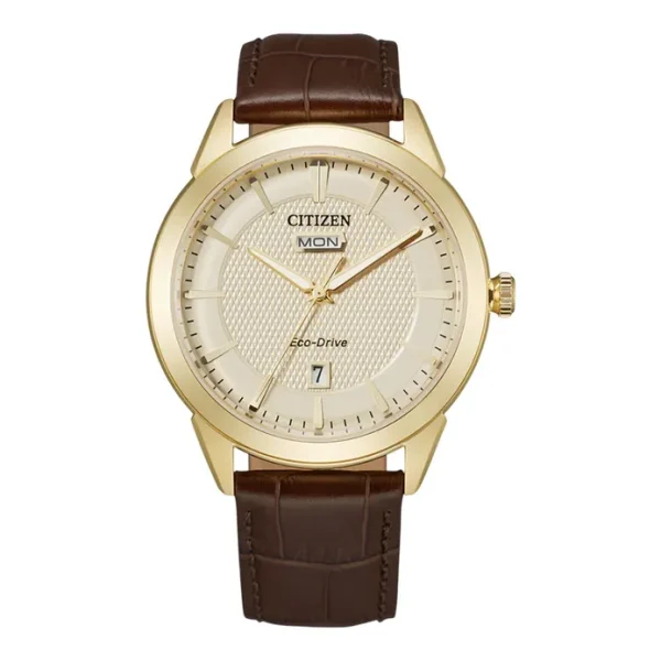 Citizen Eco Drive AW0092-07Q Men Champagne Dial Brown Leather Strap