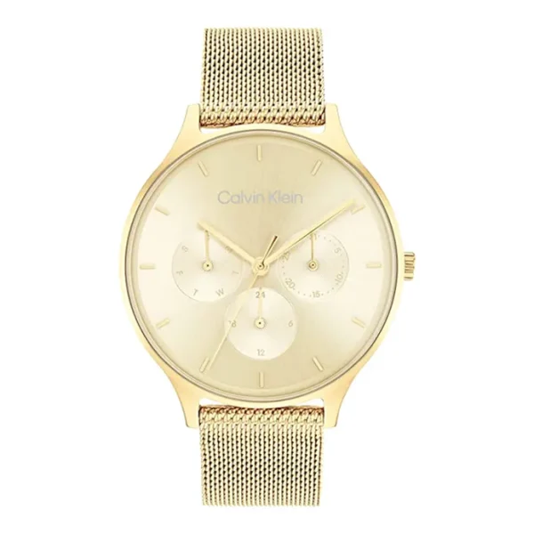 Calvin Klein Timeless Multifunction 25200103 Ladies Gold Dial Gold Mesh Strap
