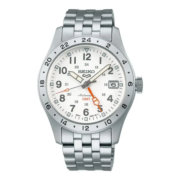 Seiko 5 Sports SSK059K1 GMT Field Sports Style Overwhite Dial Stainless Steel Strap