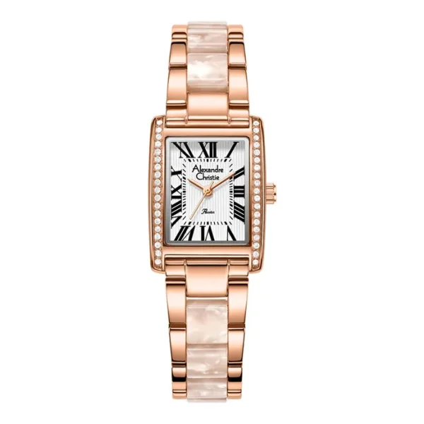 Alexandre Christie Passion AC 2C03 LH BRGRGIV Tank Rose Gold Dial Dual Tone St Steel Acetate Strap