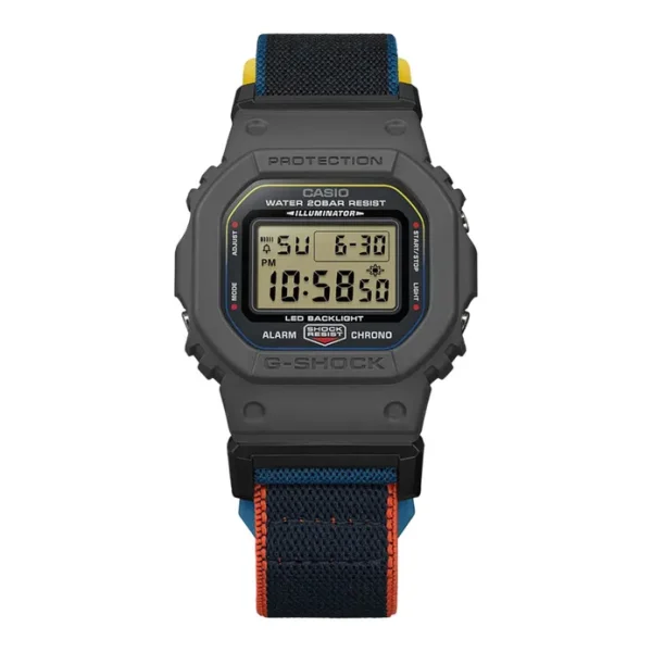 Casio G-Shock DW-5600MNC-8A2JF Digital Dial Gray Bezel Multi Colored Cloth Band (JDM)