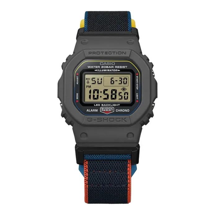 Casio G-Shock DW-5600MNC-8A2JF Digital Dial Gray Bezel Multi Colored Cloth Band (JDM)