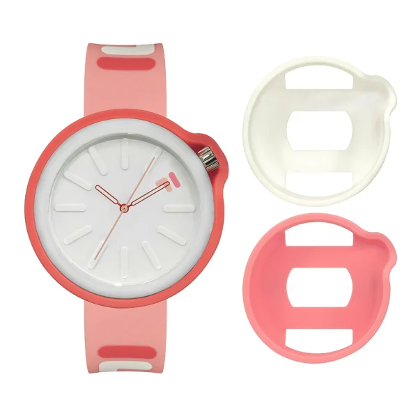 FILA Exchange FL38315-008 Unisex White Dial Pink Rubber Strap + Extra Silicone Cover