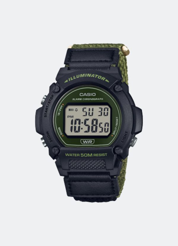 Casio Digital Green Cloth Band Strap 47.1mm Men W-219HB-3AVDF