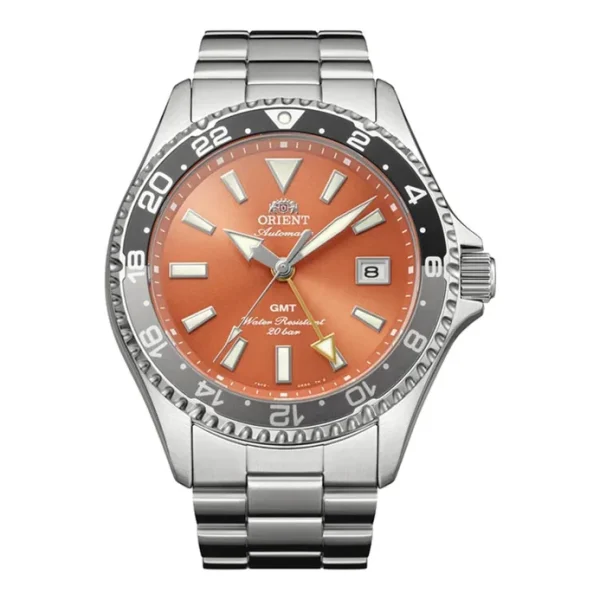 Orient Sports RA-BC0004Y Diver Design Mako GMT Orange Dial Stainless Steel Strap