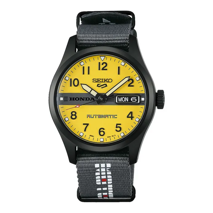 Seiko 5 Sports HDB010K1 Honda MOTOCOMPO Automatic Striking Yellow Nylon Strap Limited Edition